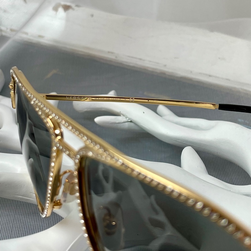 Versace Gold Crystal Aviator Sunglasses - Picture 8 of 12